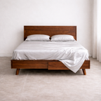Luxury king size bed with breathable eucalyptus bedding in light grey for cool and dry sleep comfort.