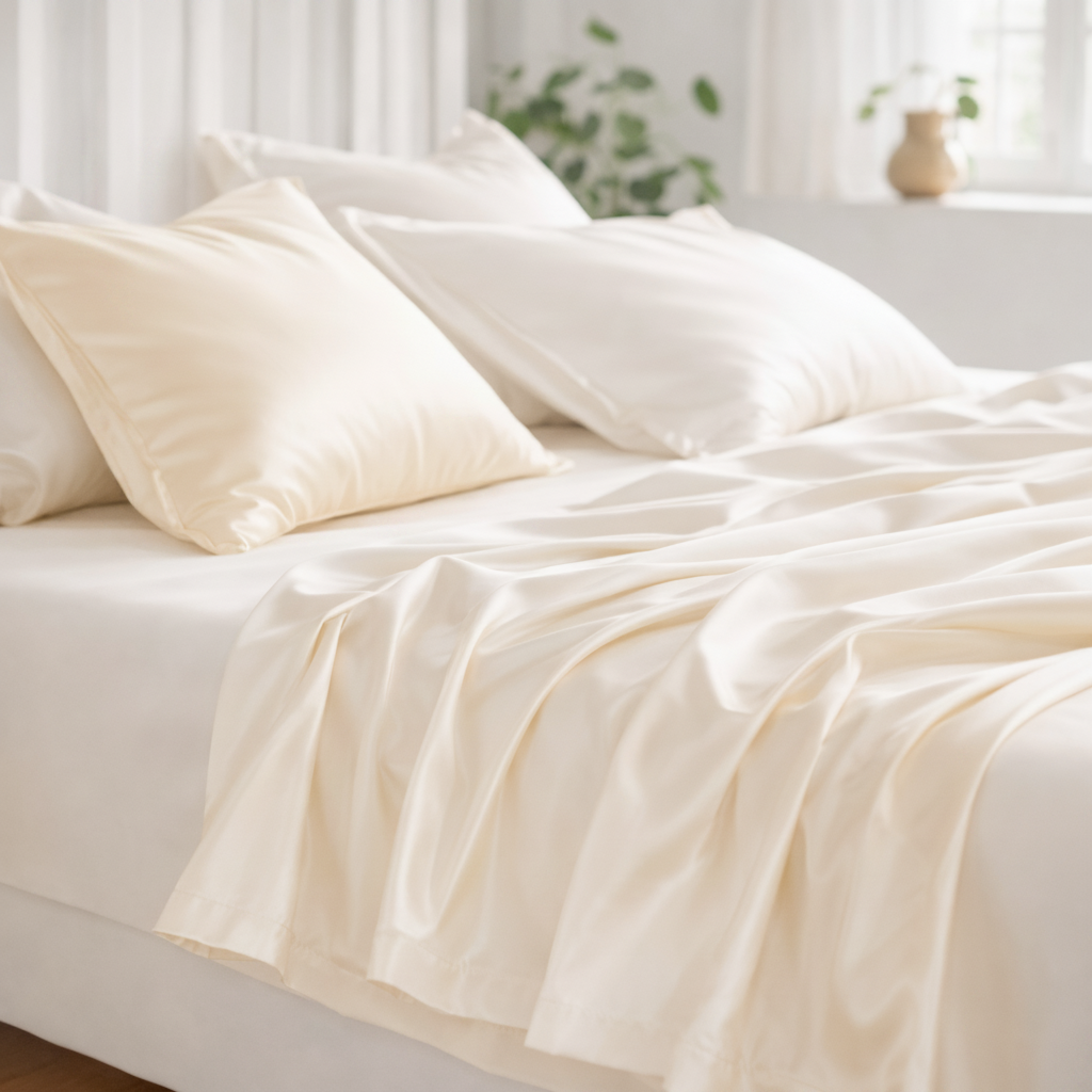 White Ivory cooling eucalyptus sheets designed for hot sleepers and menopausal women experiencing night sweats.